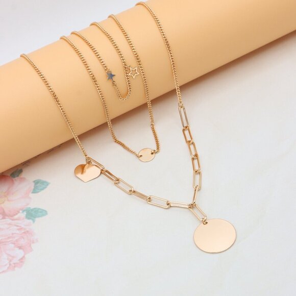 Layered Rose Gold Necklace with Star & Coin Charm – Adjustable Fit, XPNL0344 - Picture 9 of 12